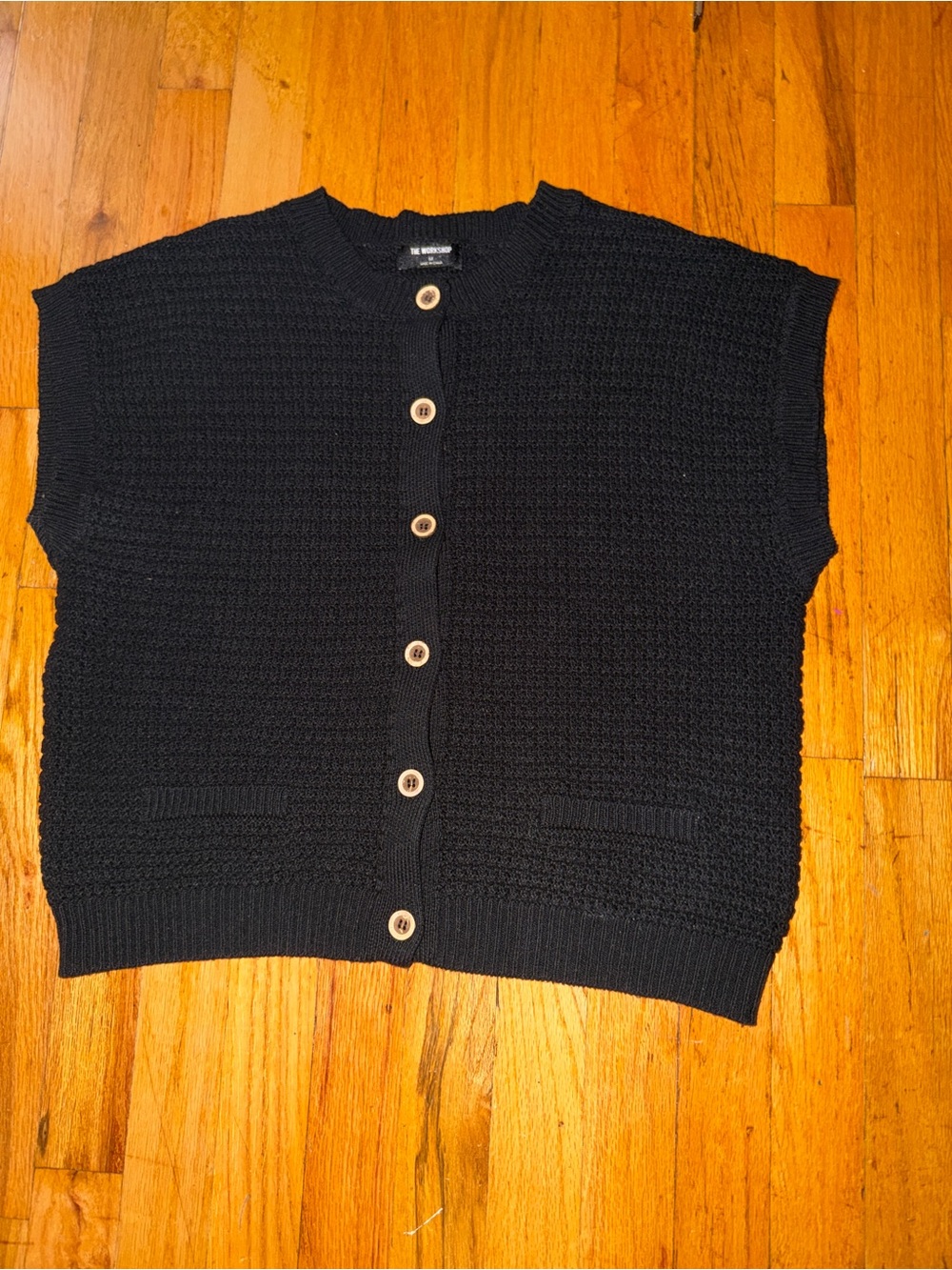 Black Knit Button-Front Women's short sleeve sweater